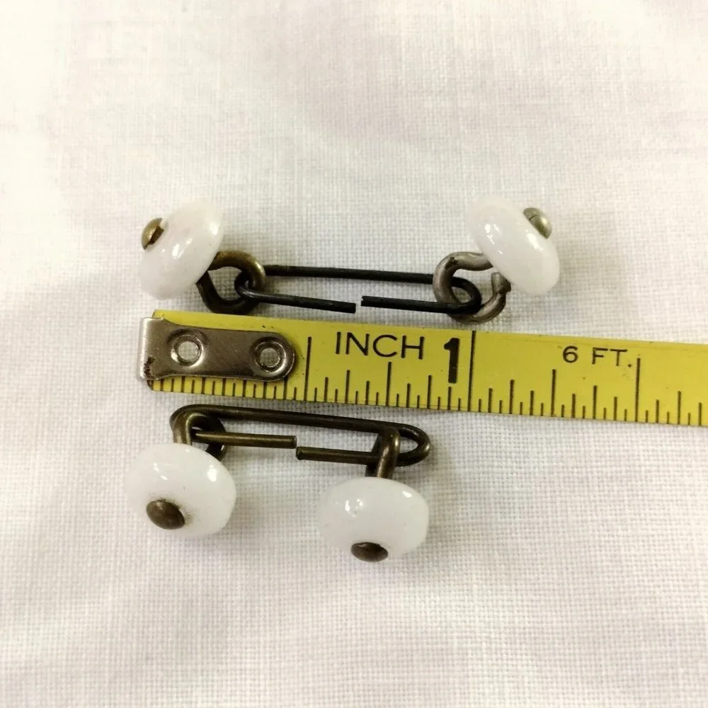 4/$20 Vintage Antique White Glass Bar Cufflinks Round Domed Simple Linked Button